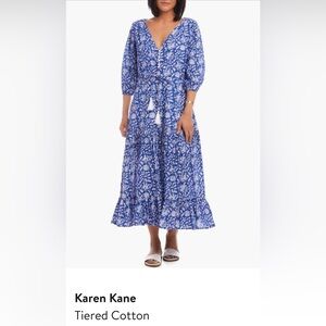 Karen Kane Blue and White Tiered Midi Sundress